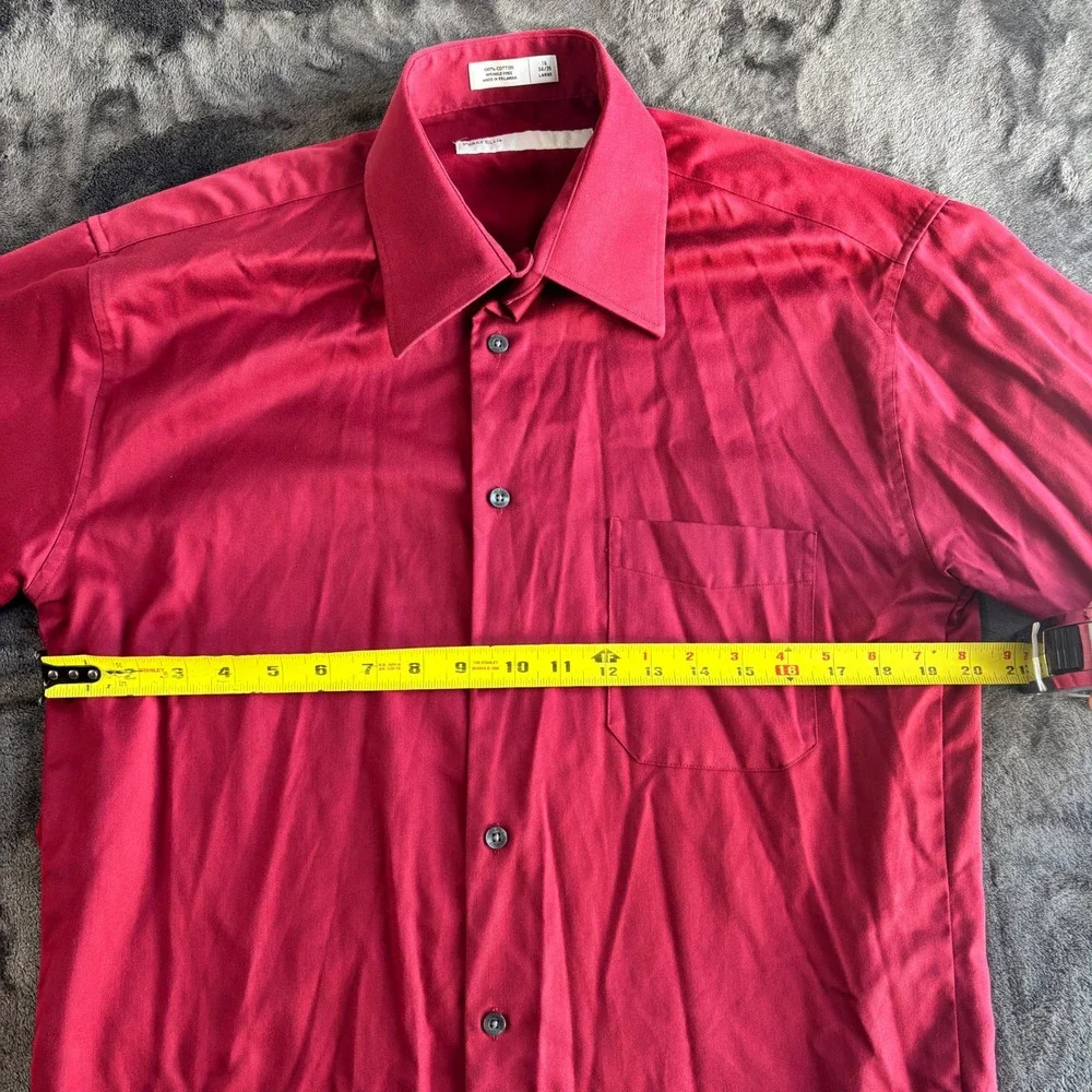 Perry Ellis Mens Large Red Cotton Wrinkle Free‎ Dress Shirt 16 34 35